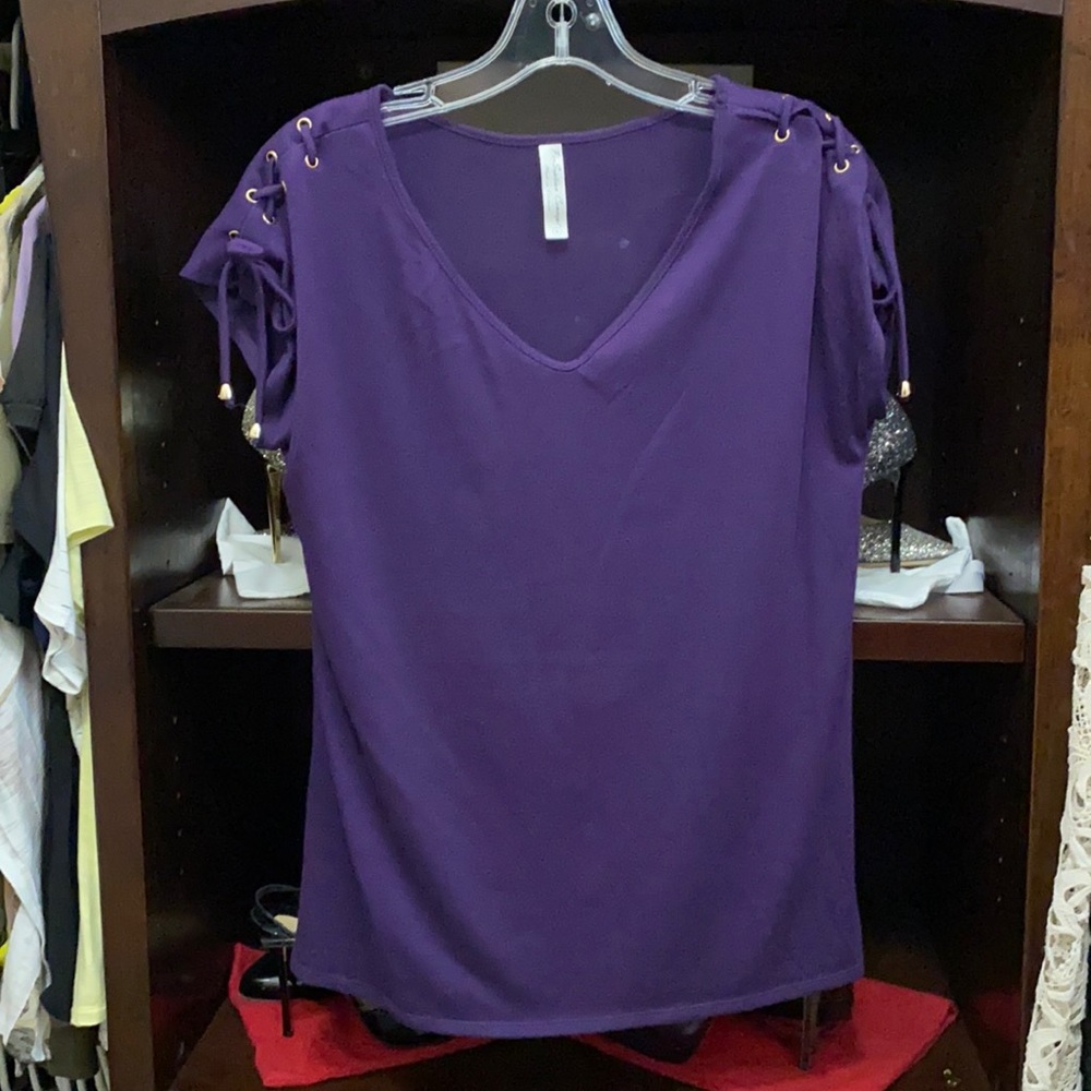 Purple top with lace up shoulder